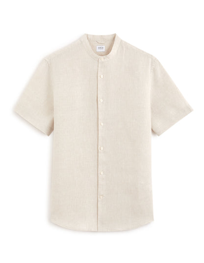 Regular Shirt With Mandarin Collar 100% Linen - Ecru_01