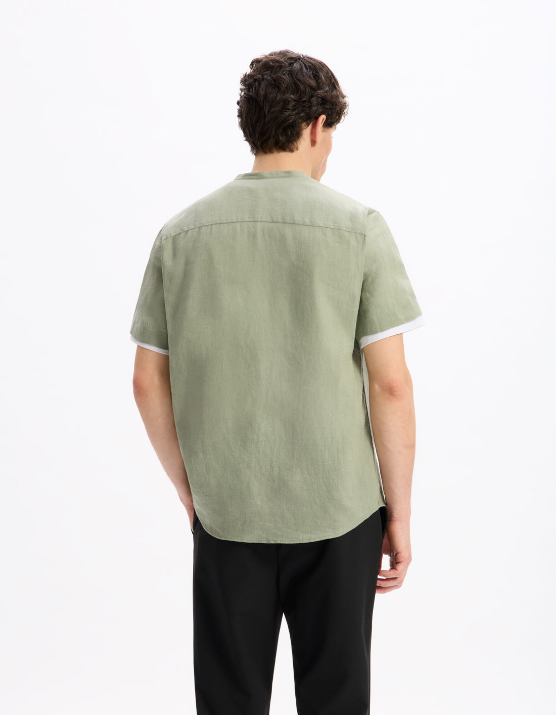 Celio_Sage Green Regular Shirt with Mao Collar 100% Linen_DAMAOPOC_VERT SAUGE_03