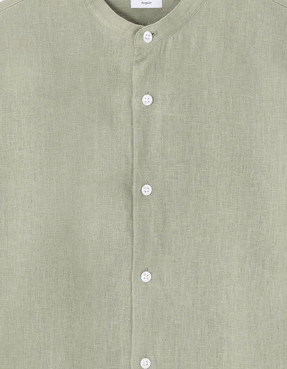 Celio_Sage Green Regular Shirt with Mao Collar 100% Linen_DAMAOPOC_VERT SAUGE_06