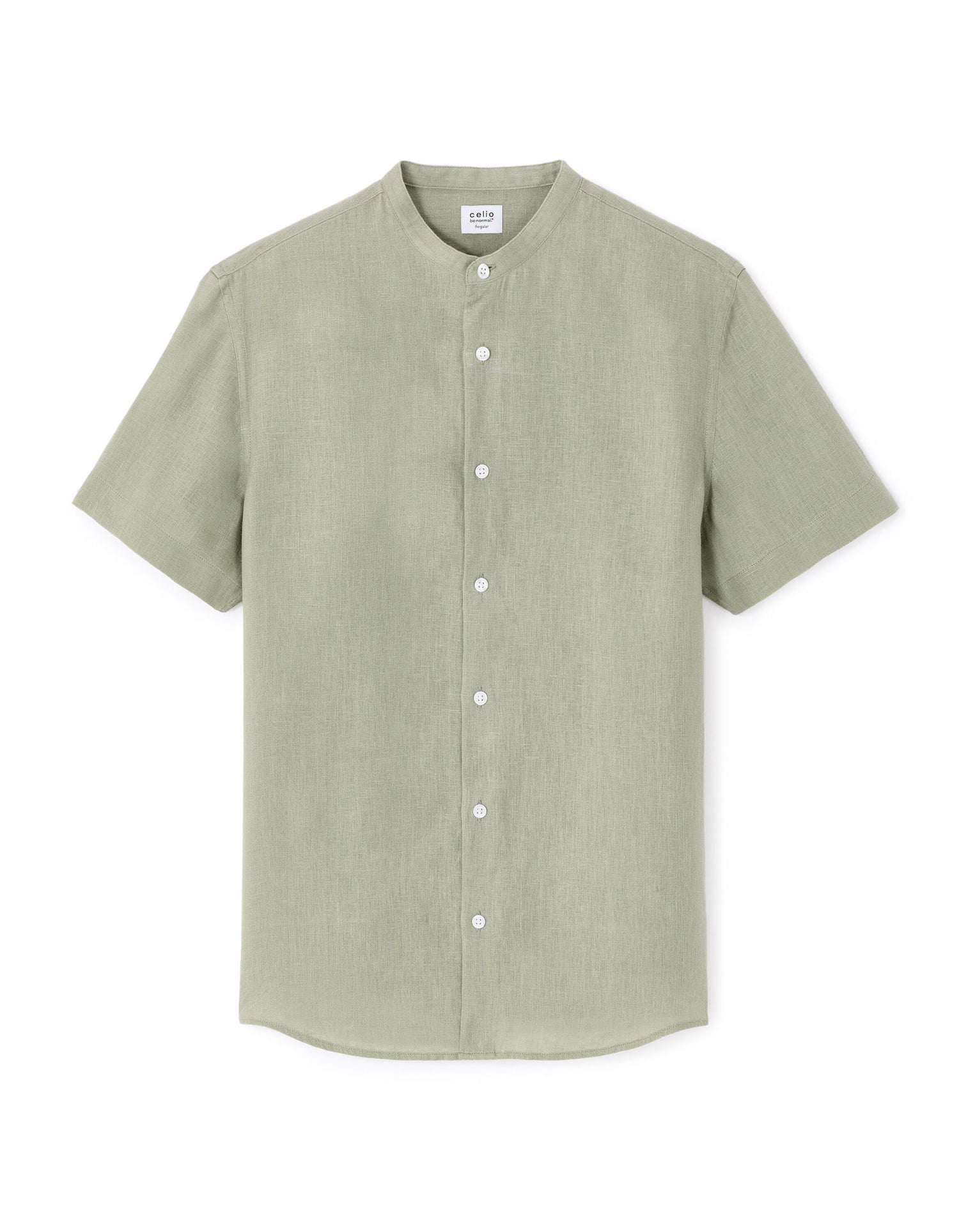 Celio_Sage Green Regular Shirt with Mao Collar 100% Linen_DAMAOPOC_VERT SAUGE_08