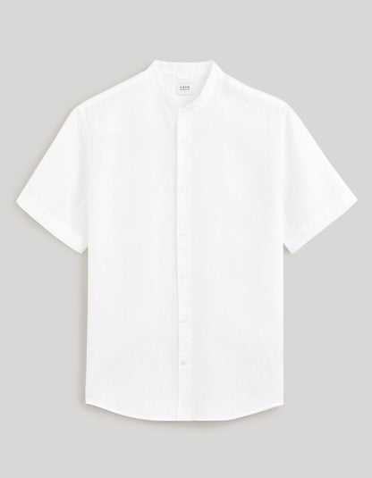 100% Linen Regular Shirt With Mandarin Collar_DAMAOPOC_WHITE_02