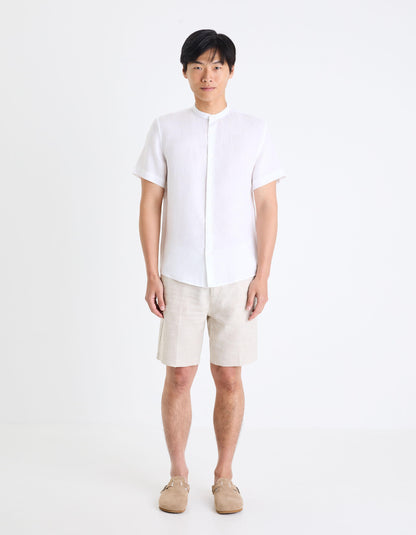 100% Linen Regular Shirt With Mandarin Collar_DAMAOPOC_WHITE_03