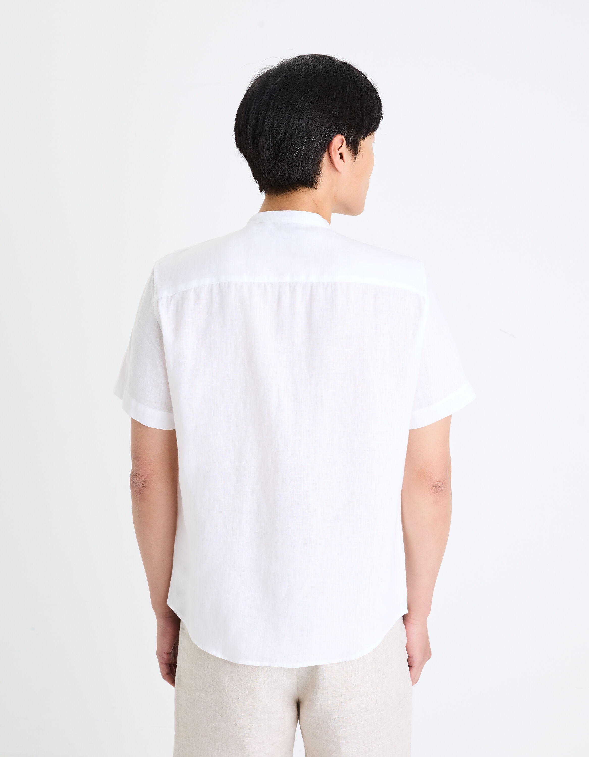 100% Linen Regular Shirt With Mandarin Collar_DAMAOPOC_WHITE_04