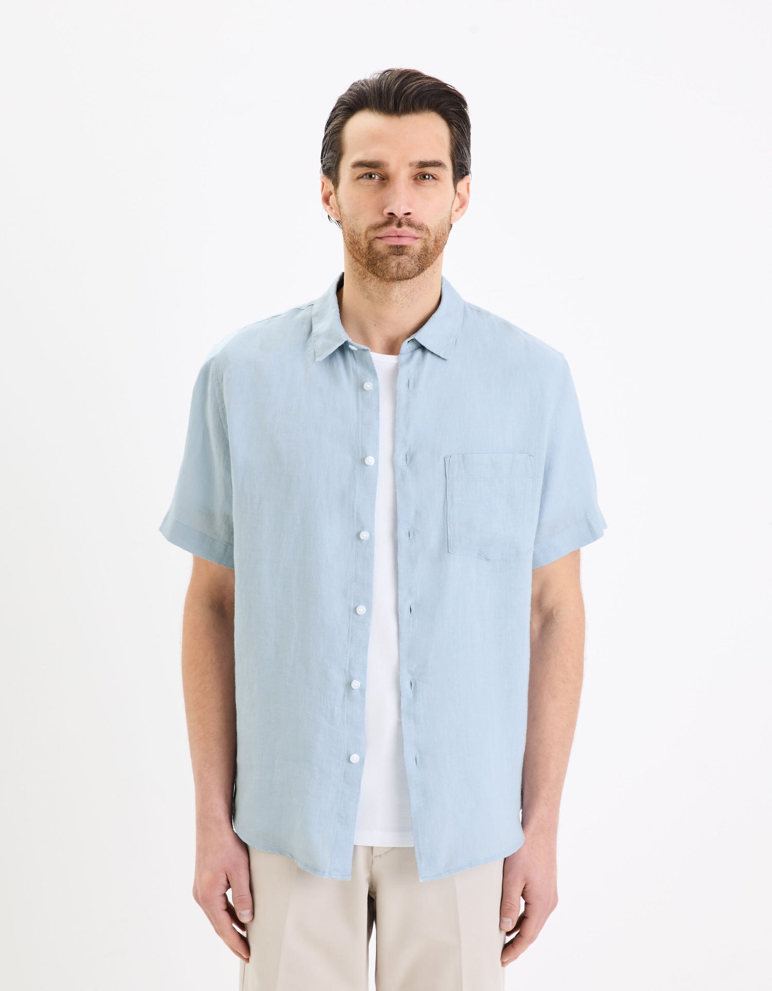 Regular Shirt 100% Linen_DAMARLIN_LIGHT BLUE_03