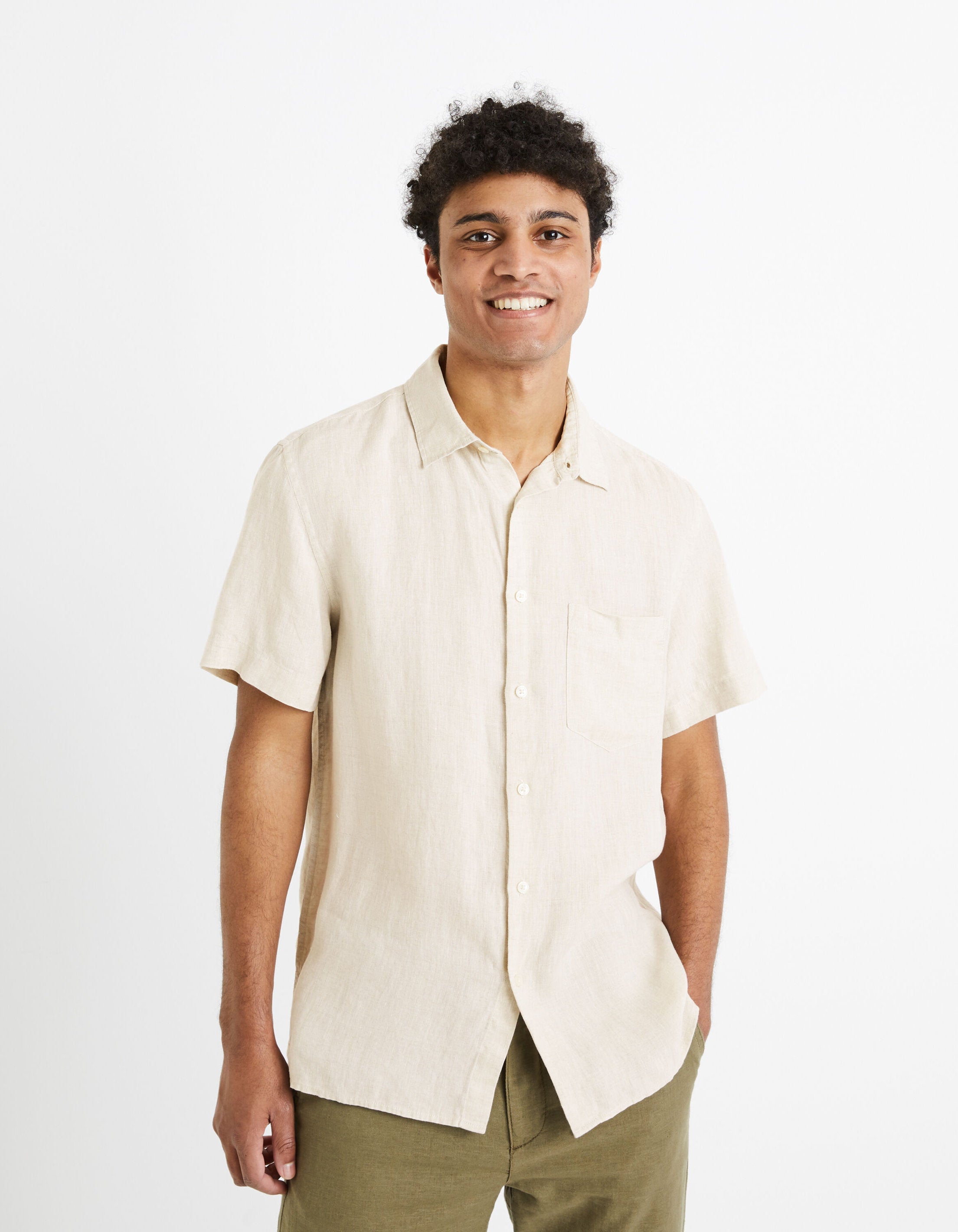 Regular 100% Linen Shirt - Ecru_02