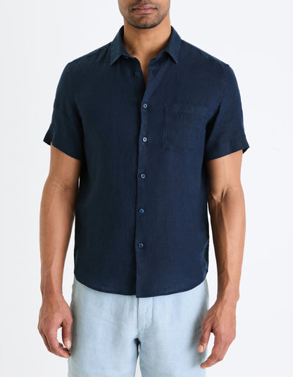 Regular 100% Linen Shirt - Navy_02