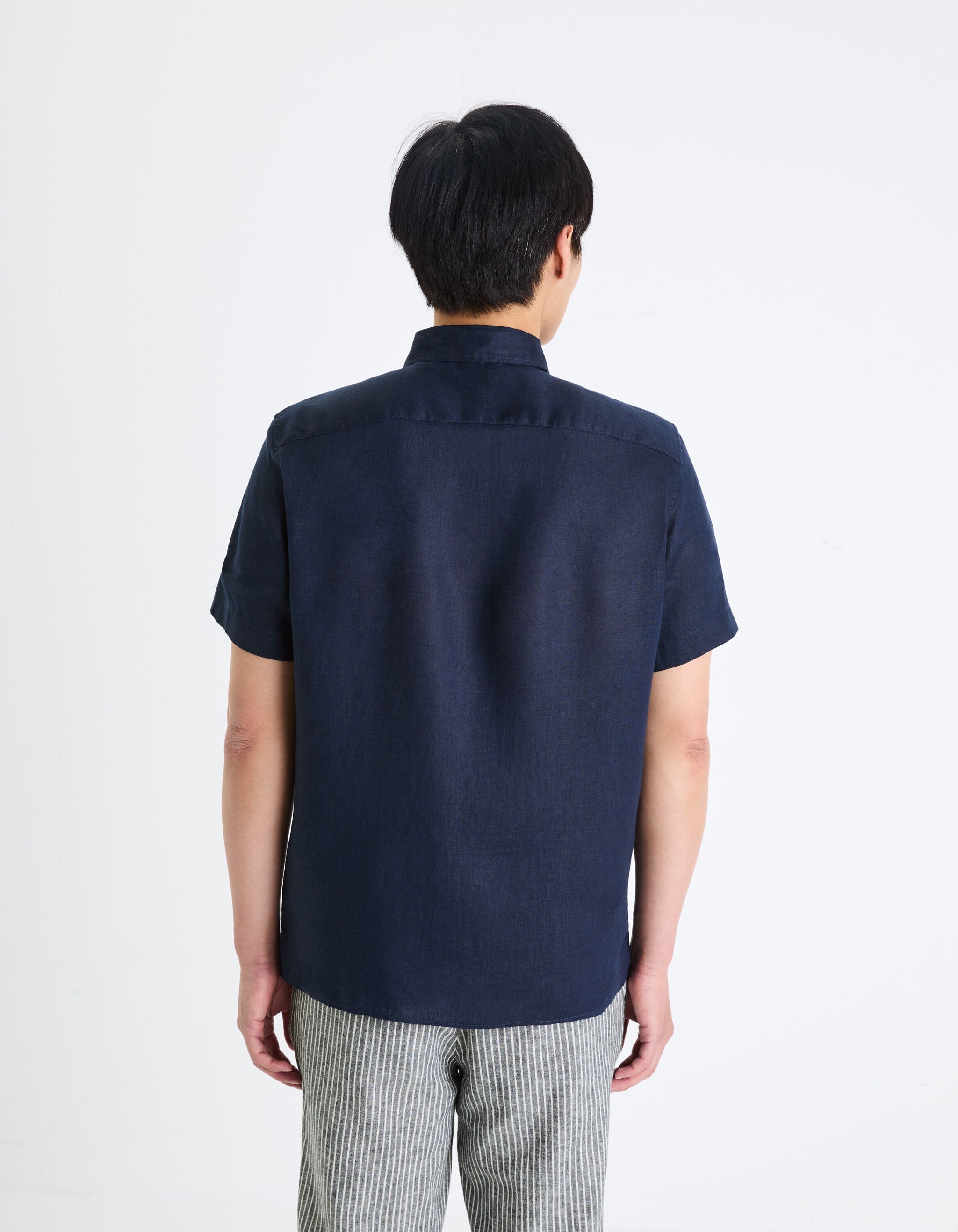 Regular 100% Linen Shirt - Navy_04