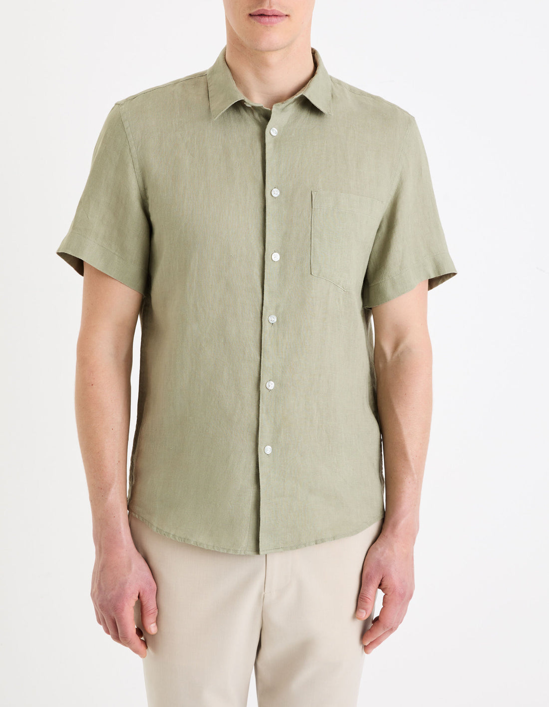 Celio_Sage Green Regular Shirt 100% Linen_DAMARLIN_VERT SAUGE_01