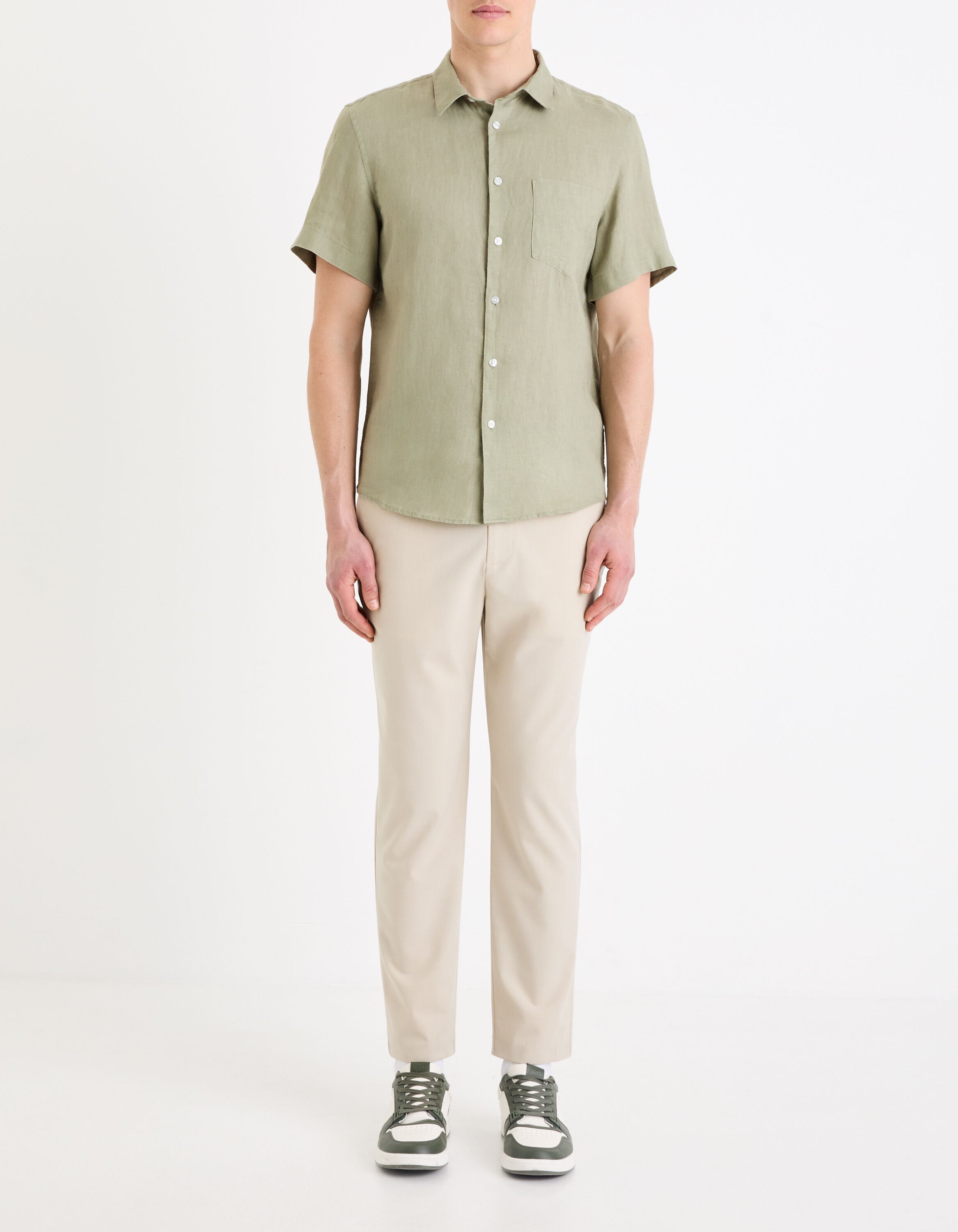 Celio_Sage Green Regular Shirt 100% Linen_DAMARLIN_VERT SAUGE_02