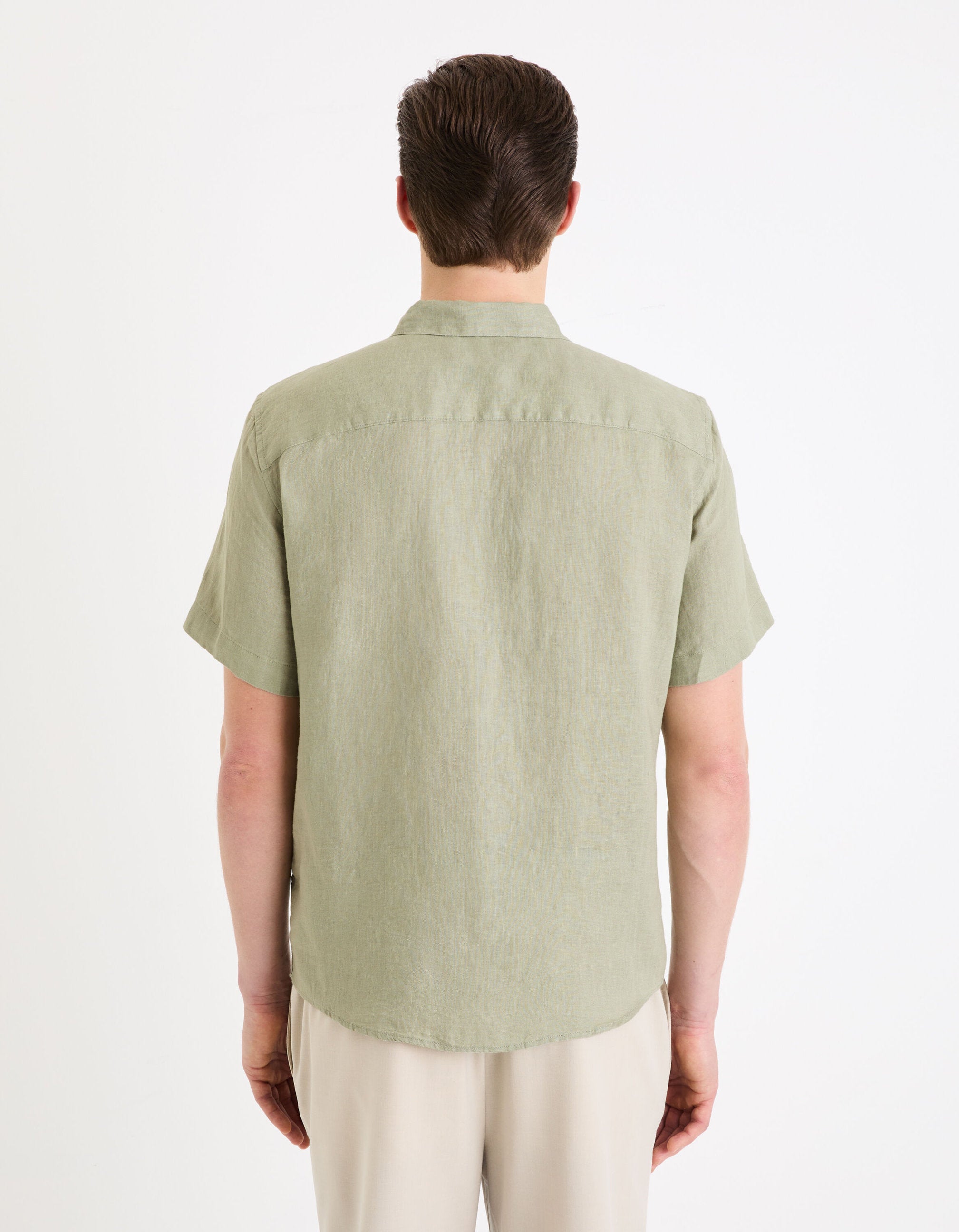 Celio_Sage Green Regular Shirt 100% Linen_DAMARLIN_VERT SAUGE_03