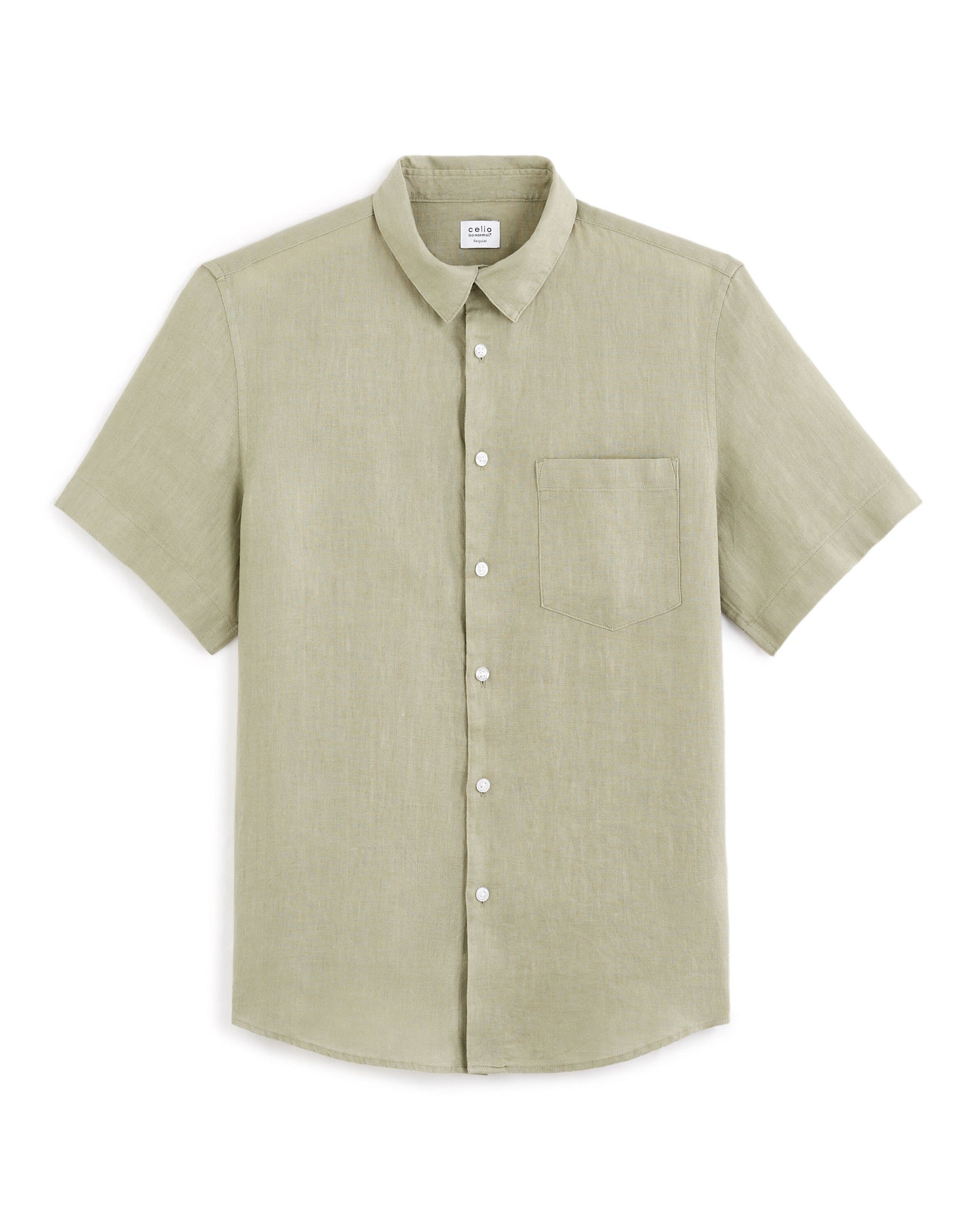 Celio_Sage Green Regular Shirt 100% Linen_DAMARLIN_VERT SAUGE_04