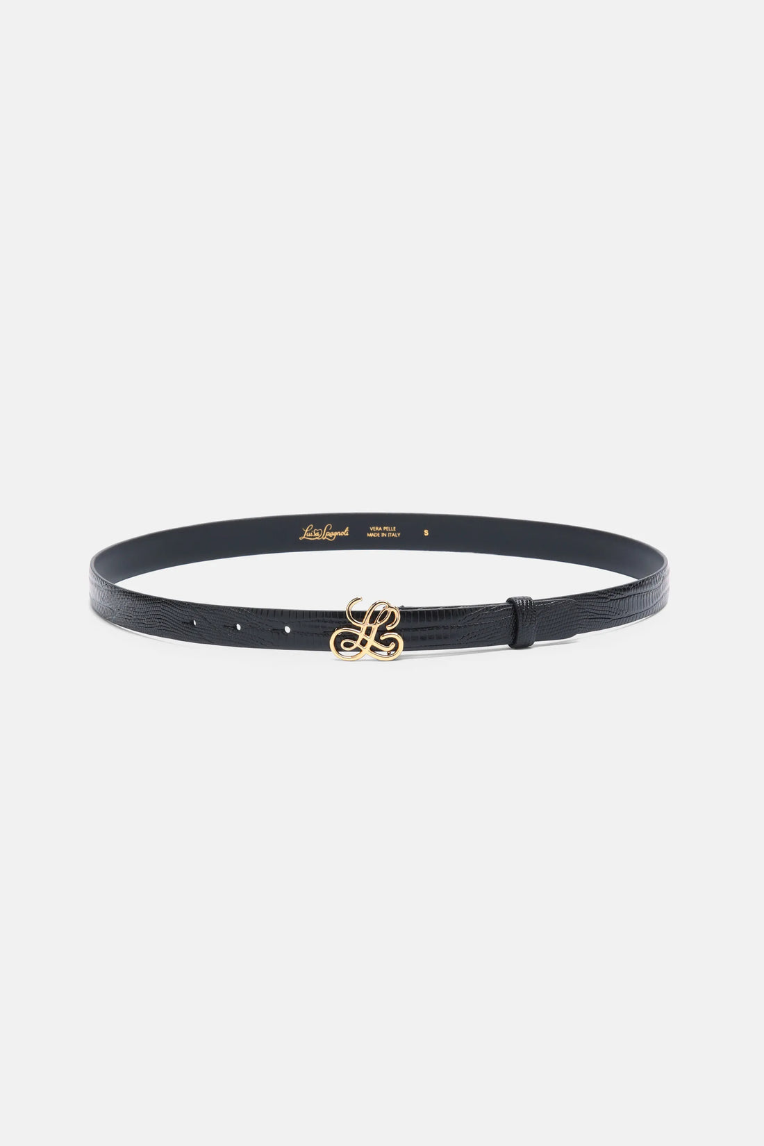 Luisa Spagnoli Nero/Oro Women Danielina - Slim Crocodile-Print Leather Belt SKU: DANIELINA_0101 0002 Image 01