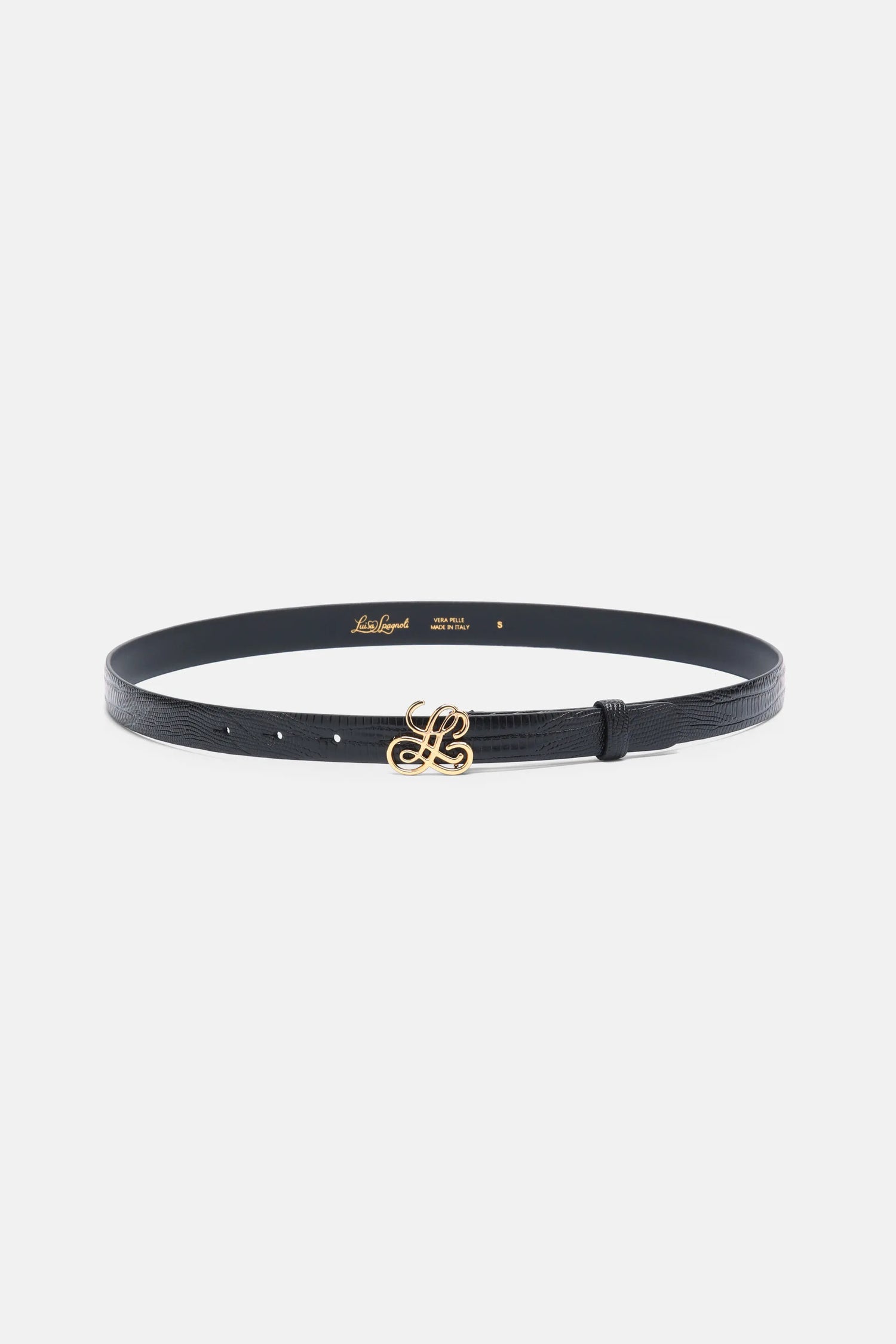Luisa Spagnoli Nero/Oro Women Danielina - Slim Crocodile-Print Leather Belt SKU: DANIELINA_0101 0002 Image 01