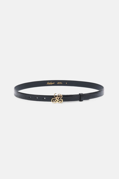 Luisa Spagnoli Nero/Oro Women Danielina - Slim Crocodile-Print Leather Belt SKU: DANIELINA_0101 0002 Image 01