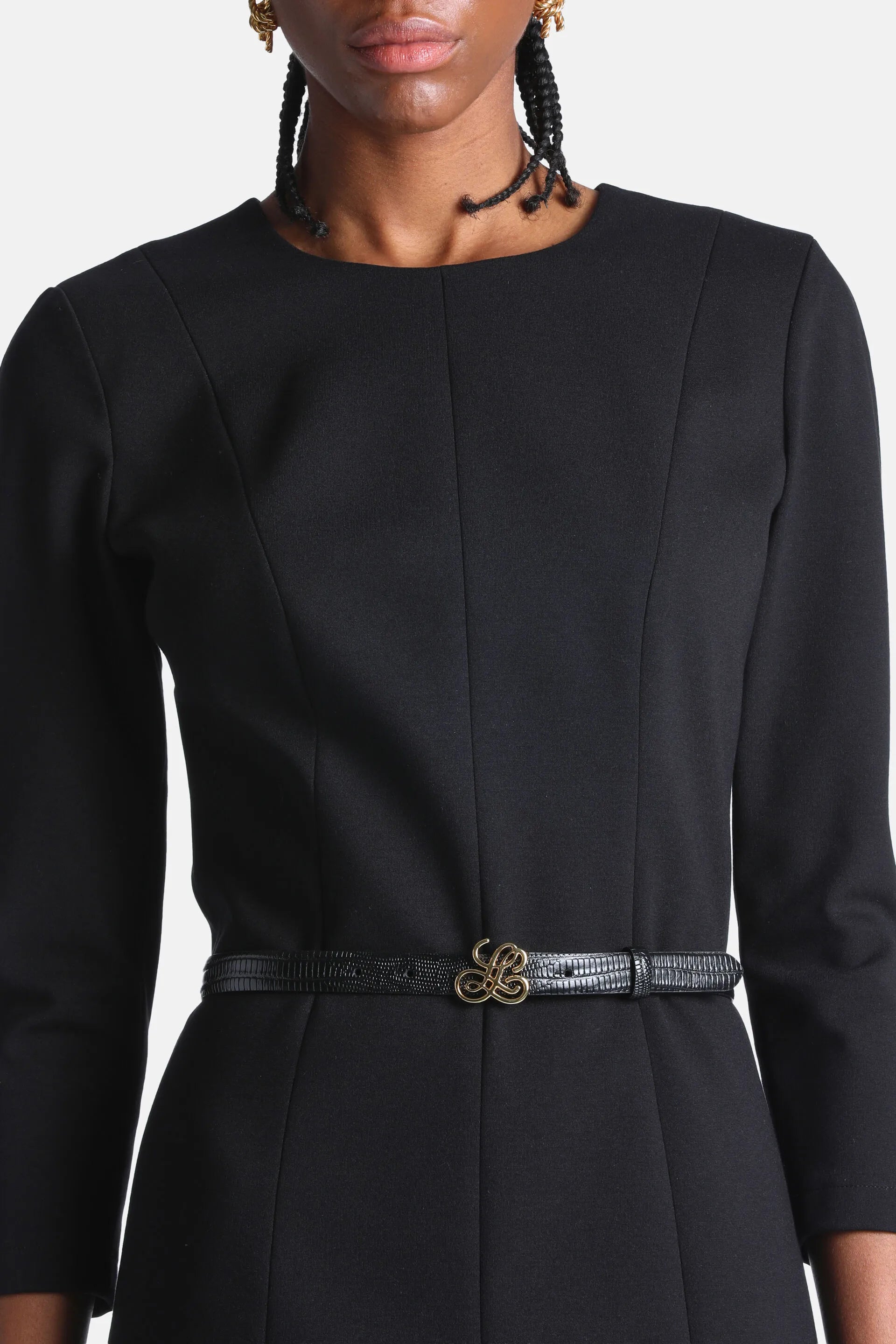 Luisa Spagnoli Nero/Oro Women Danielina - Slim Crocodile-Print Leather Belt SKU: DANIELINA_0101 0002 Image 02