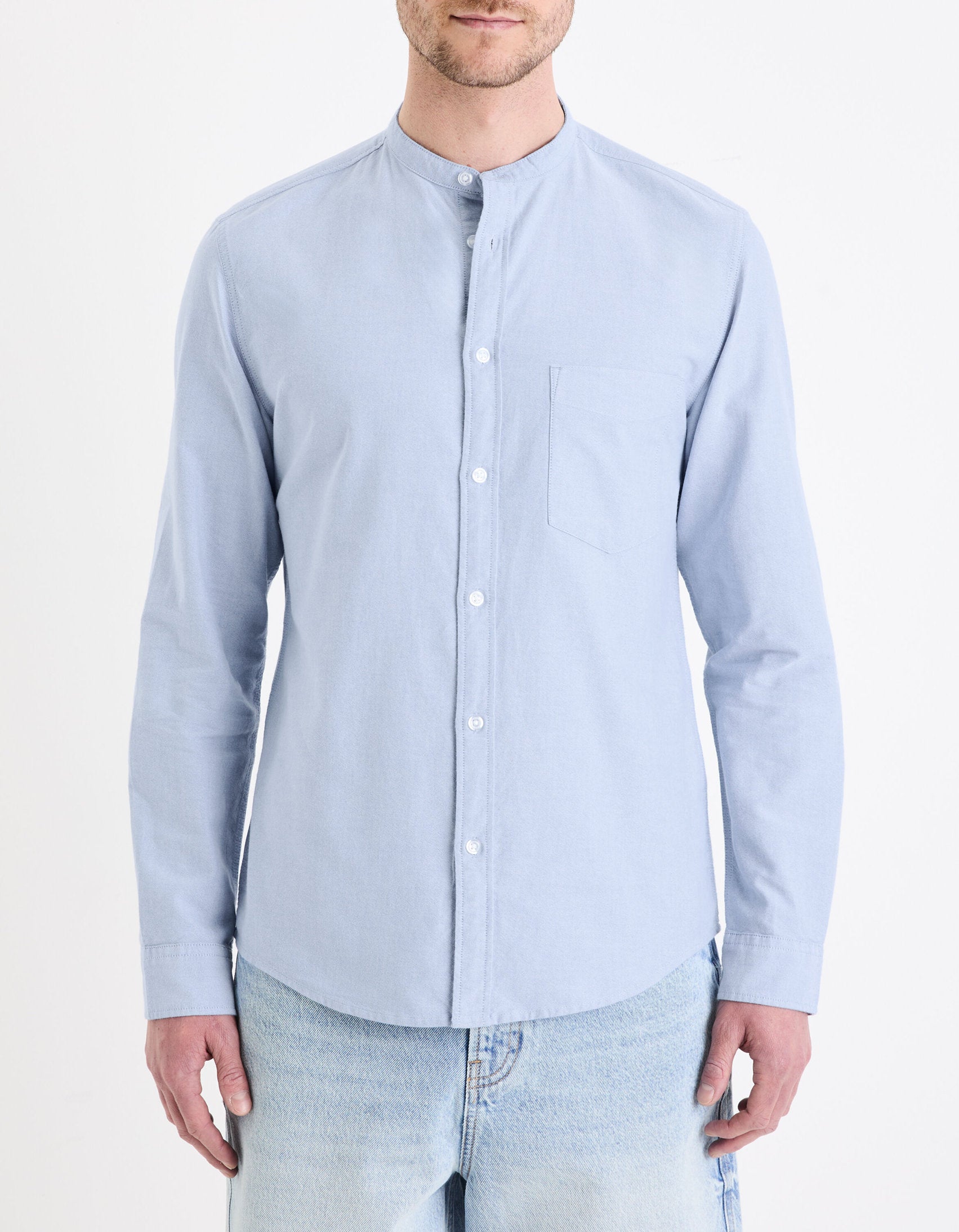 Celio_Light Blue Regular Mao Collar Shirt in Oxford Cotton_DAXFORDMAO_LIGHT BLUE_01