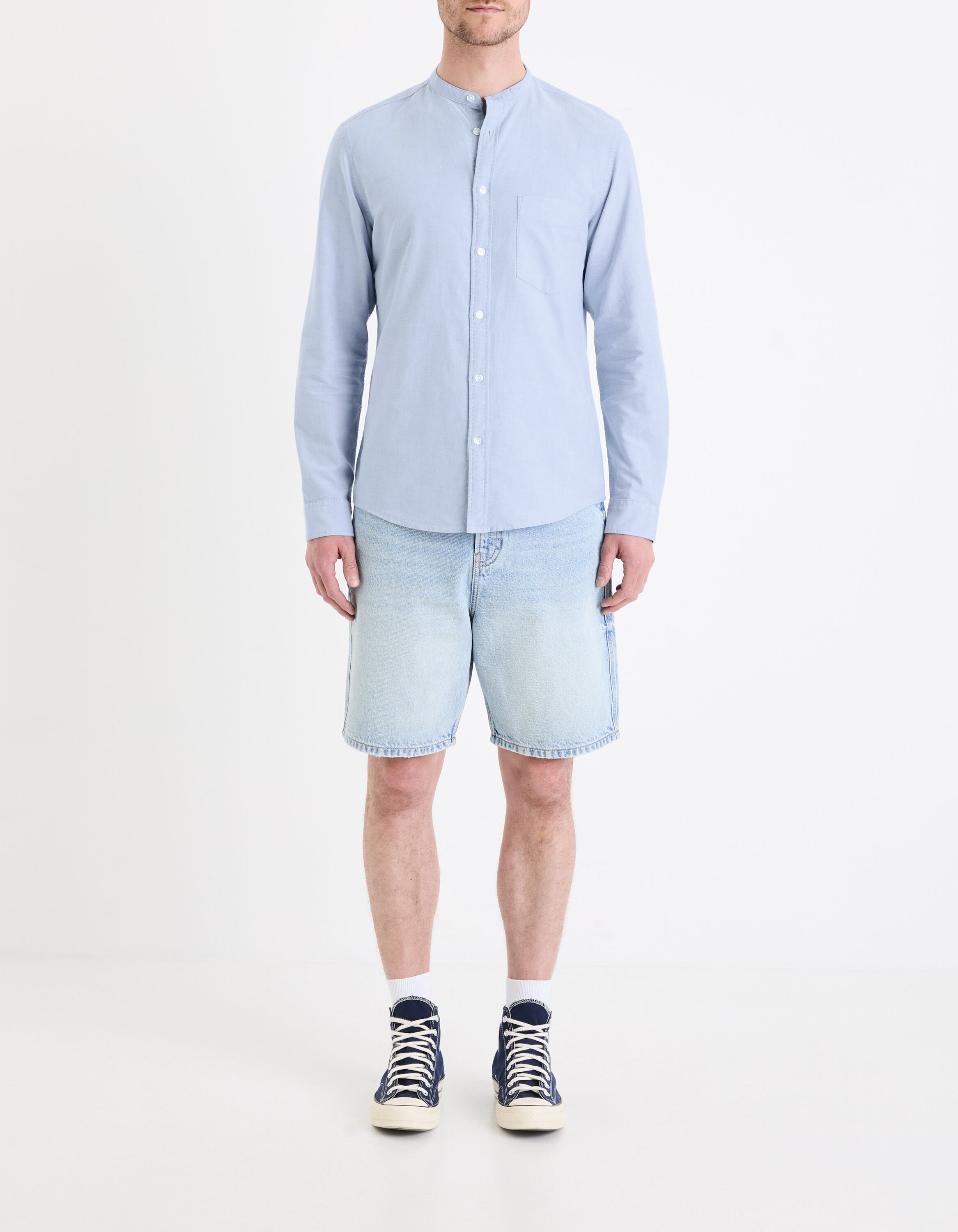 Celio_Light Blue Regular Mao Collar Shirt in Oxford Cotton_DAXFORDMAO_LIGHT BLUE_02