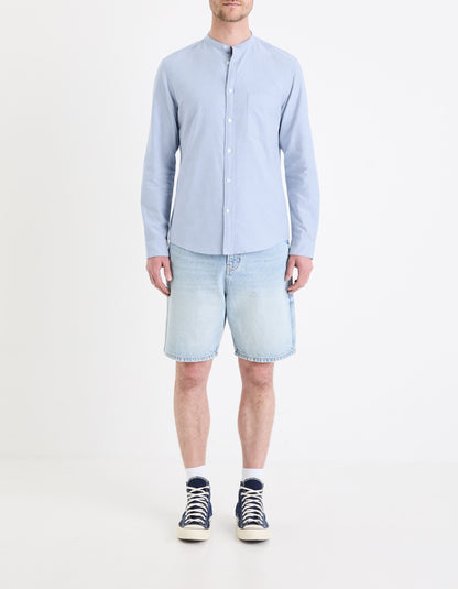 Celio_Light Blue Regular Mao Collar Shirt in Oxford Cotton_DAXFORDMAO_LIGHT BLUE_02