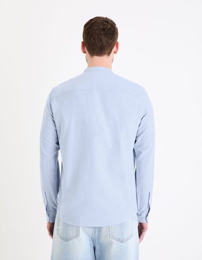 Celio_Light Blue Regular Mao Collar Shirt in Oxford Cotton_DAXFORDMAO_LIGHT BLUE_03