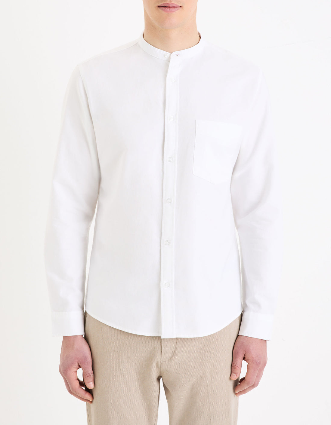Celio_Light Blue Regular Mao Collar Shirt in Oxford Cotton_DAXFORDMAO_WHITE_01