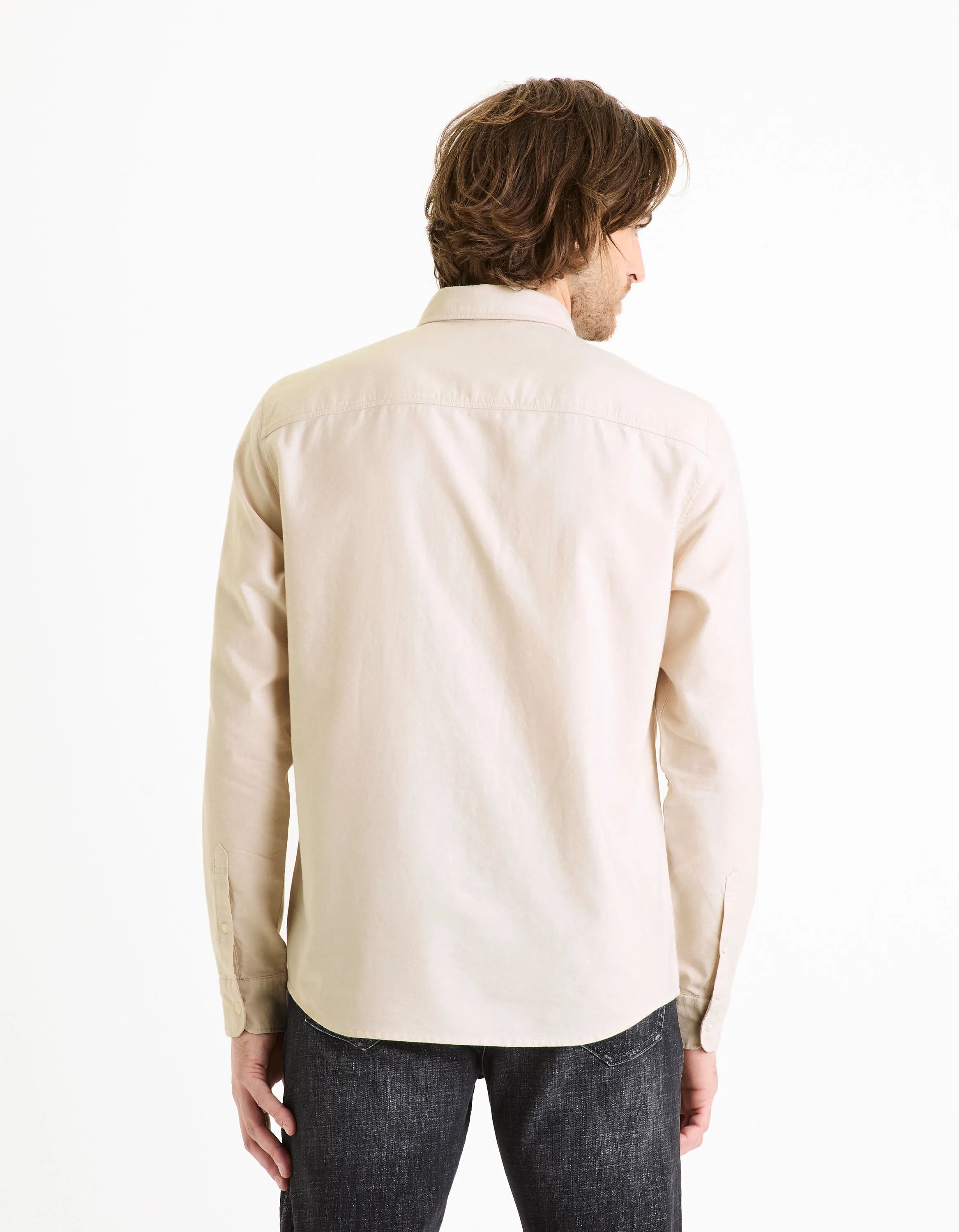 Celio_Beige_Regular 100% Cotton Oxford Shirt_DAXFORD_BEIGE_03