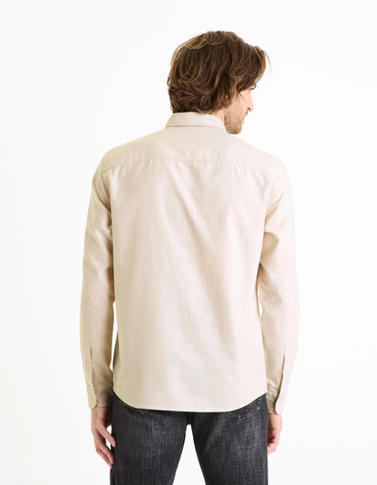 Celio_Beige_Regular 100% Cotton Oxford Shirt_DAXFORD_BEIGE_03