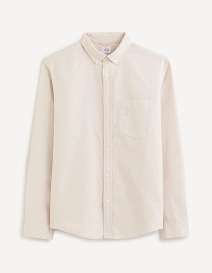 Celio_Beige_Regular 100% Cotton Oxford Shirt_DAXFORD_BEIGE_04