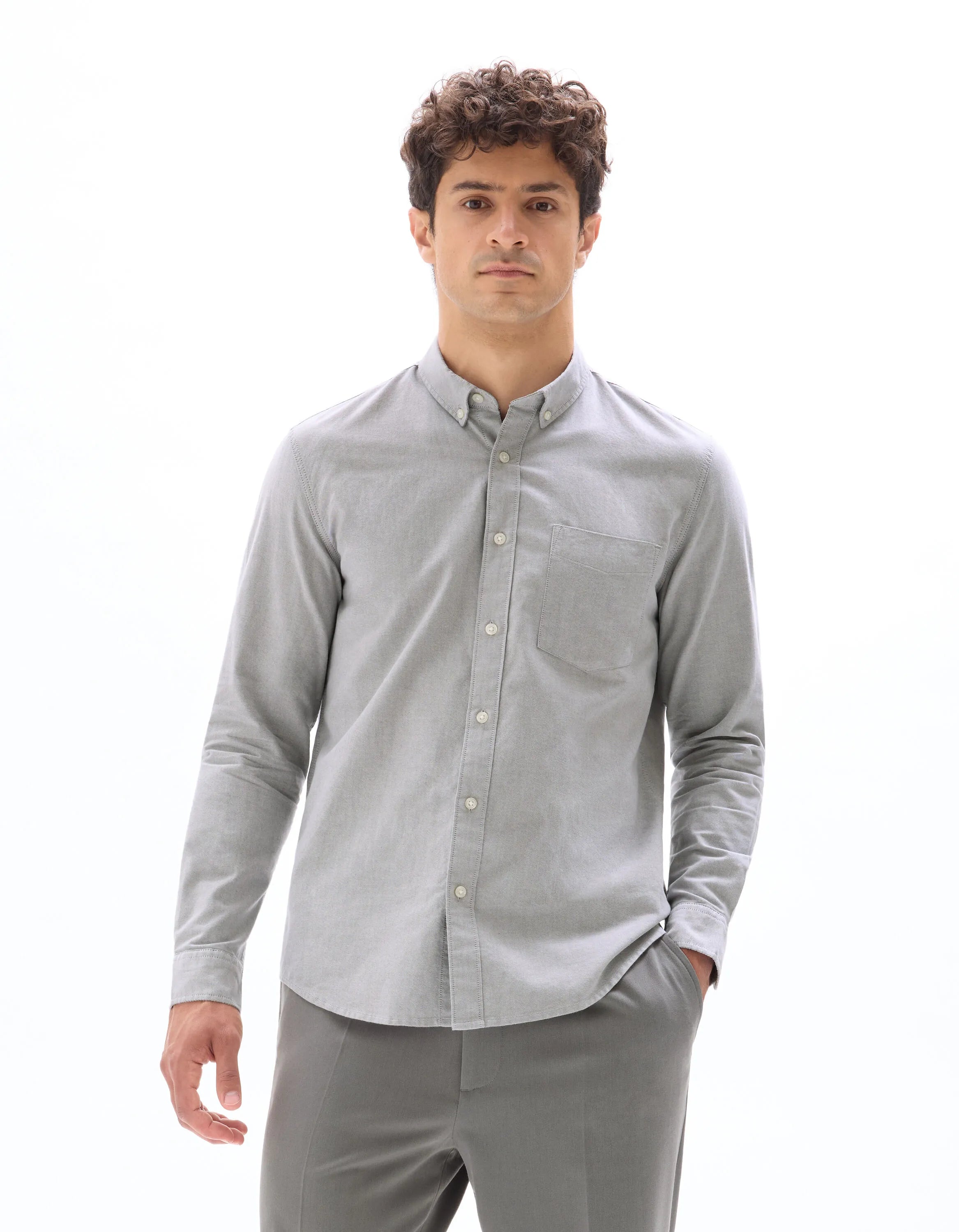 Celio_Gris Fonce_Regular Fit 100% Cotton Oxford Shirt_DAXFORD_GRIS FONCE_02