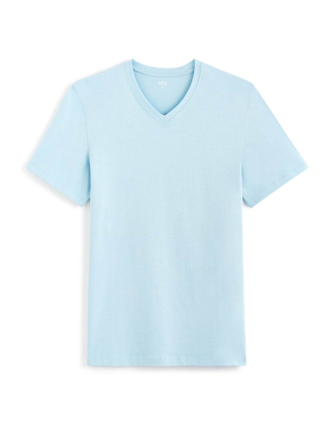 T-Shirt Straight Collar V 100% Cotton - Light Blue_01