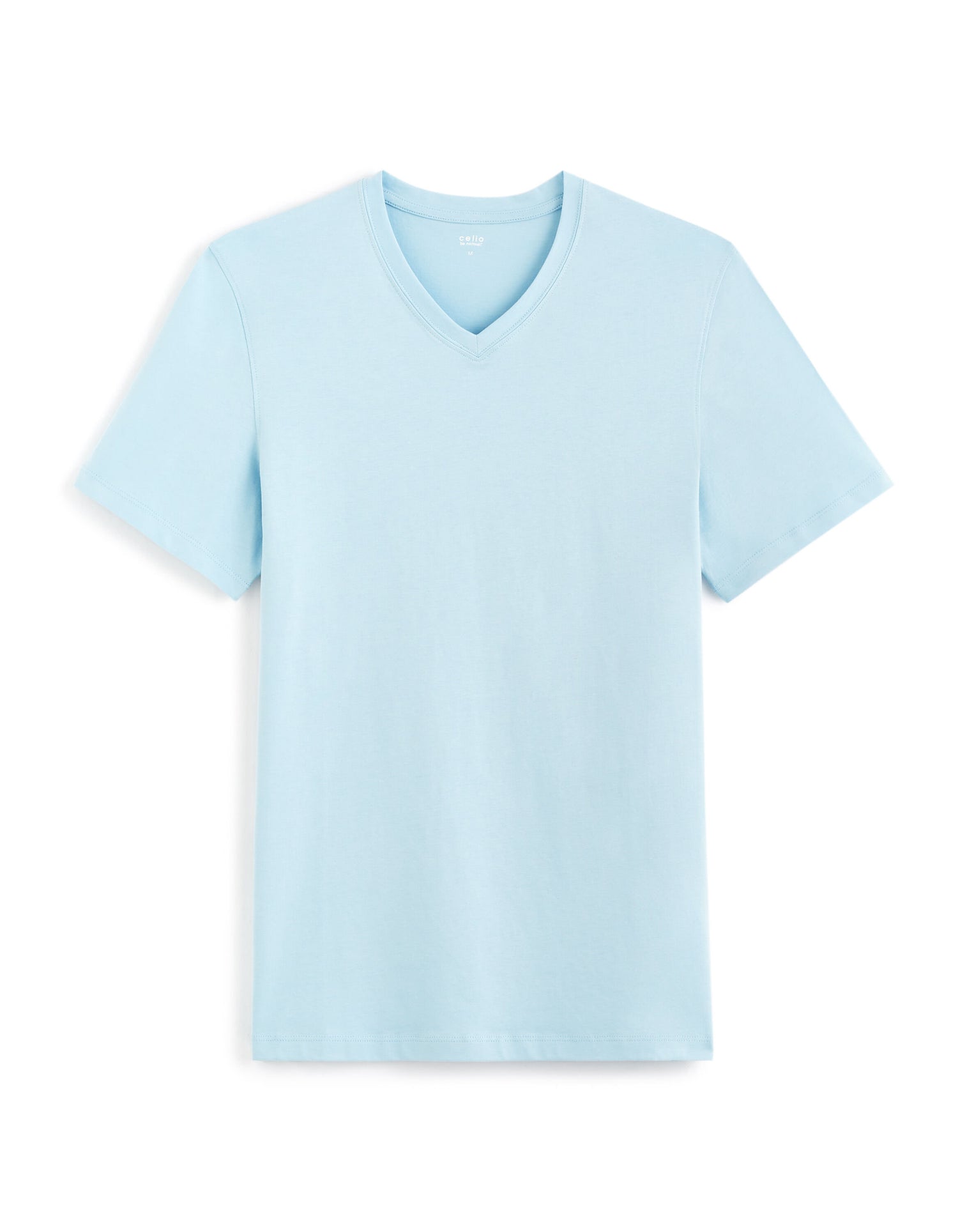 T-Shirt Straight Collar V 100% Cotton - Light Blue_01