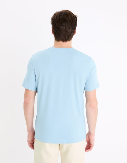 T-Shirt Straight Collar V 100% Cotton - Light Blue_04