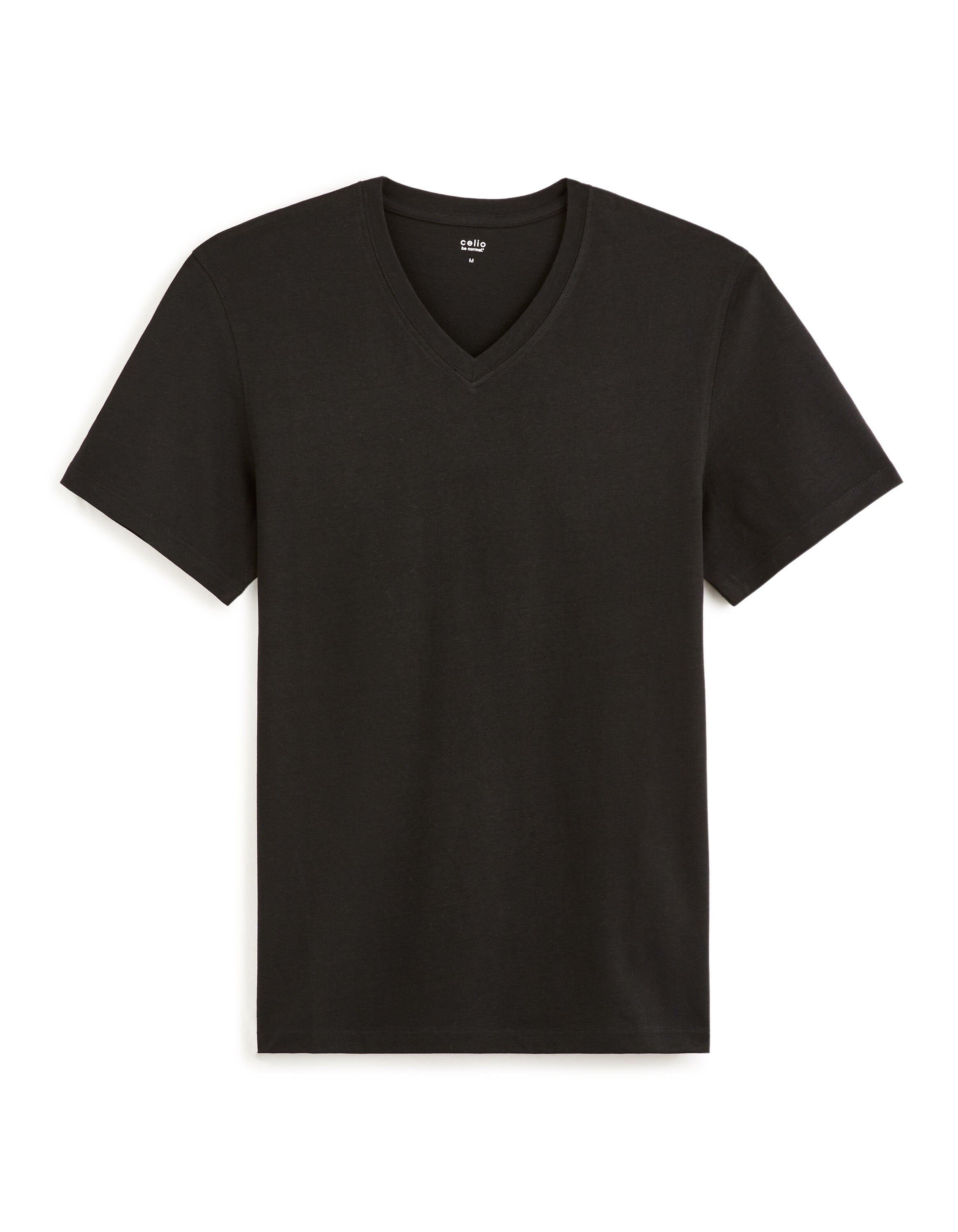 T-Shirt Straight Collar V 100% Cotton - Black_01