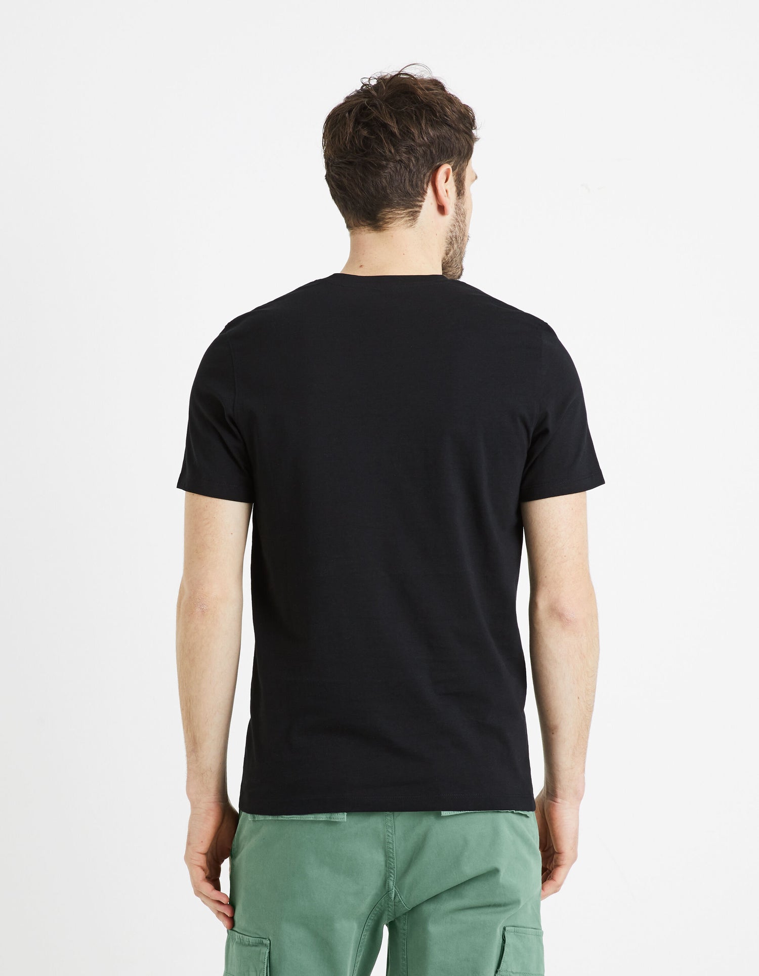 T-Shirt Straight Collar V 100% Cotton - Black_04