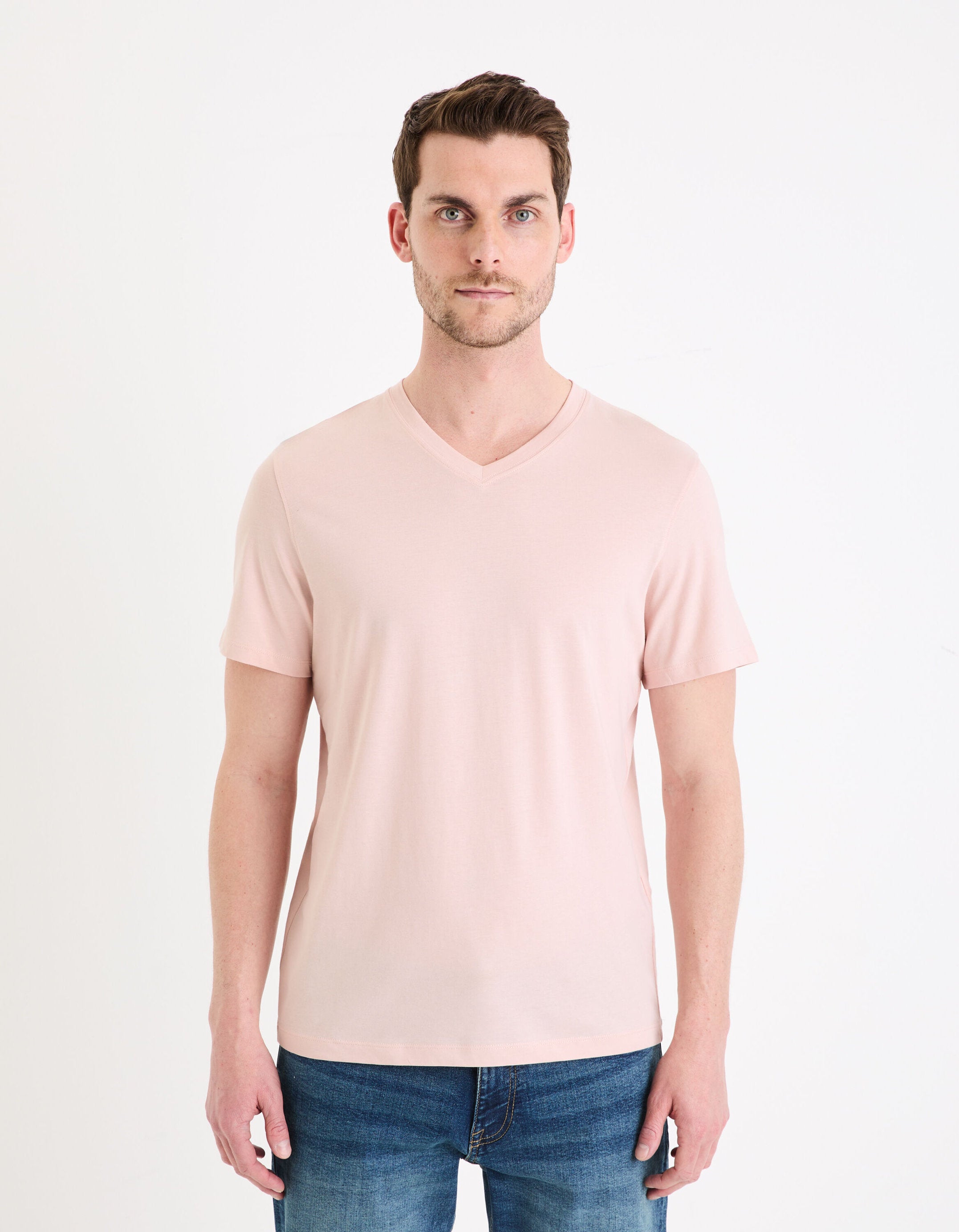 V-Neck T-Shirt 100% Cotton_DEBASEV_BOIS DE ROSE_01