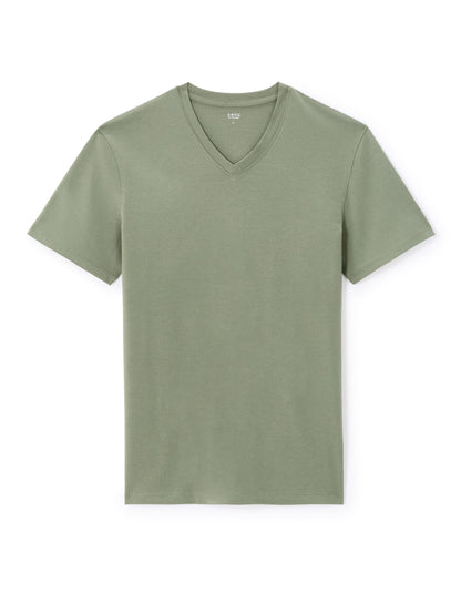 Celio_Vert T-Shirt Straight Col V 100% Coton_DEBASEV_GREEN 02_03