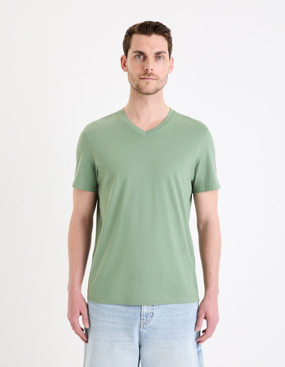 V-Neck T-Shirt 100% Cotton_DEBASEV_MINERAL GREEN_01