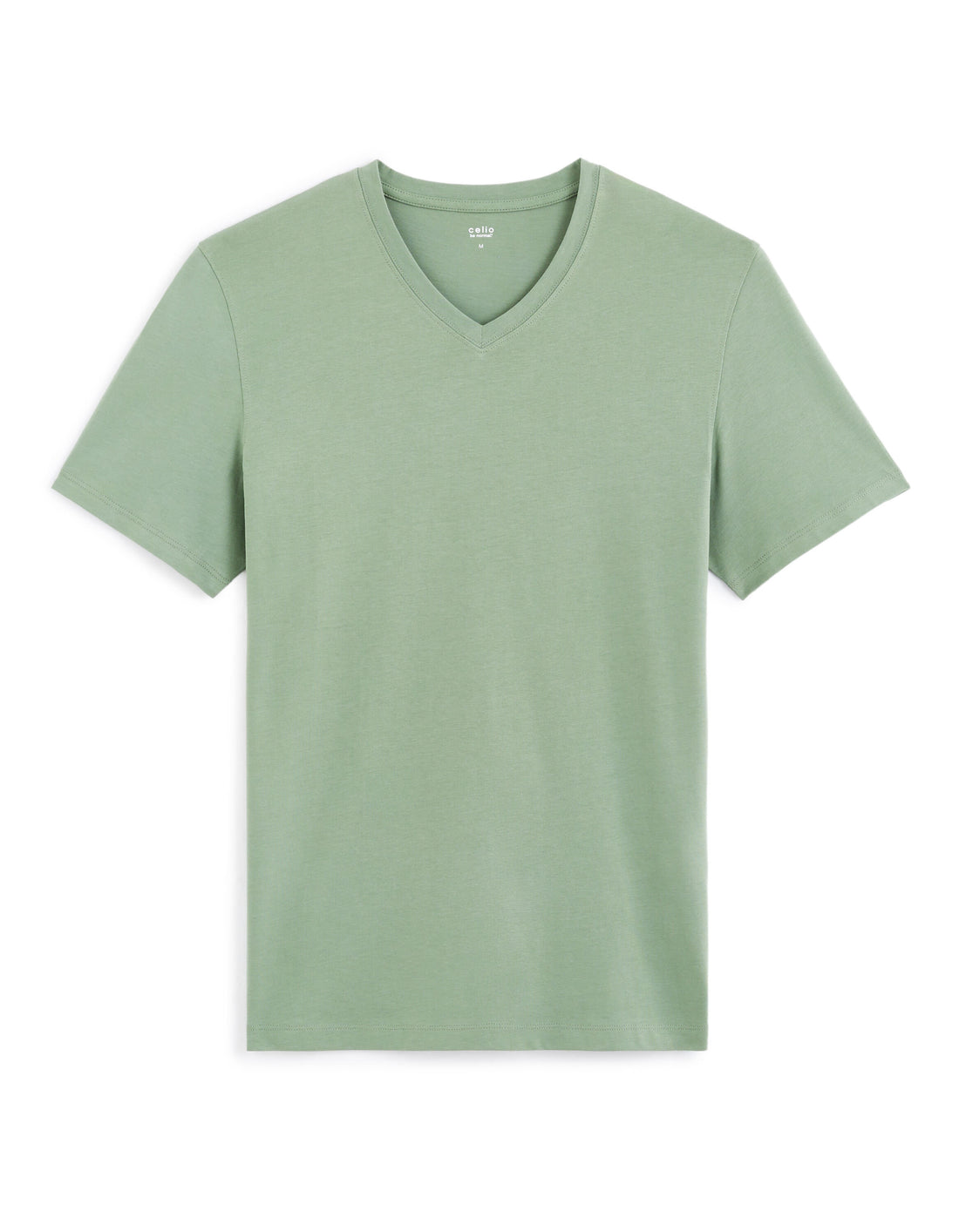 T-Shirt Straight Collar V 100% Cotton - Mineral Green_01