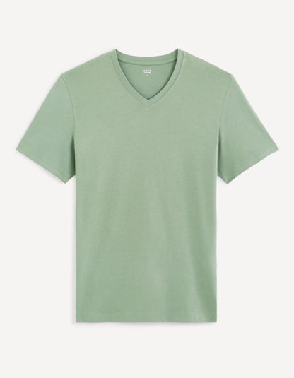 V-Neck T-Shirt 100% Cotton_DEBASEV_MINERAL GREEN_02