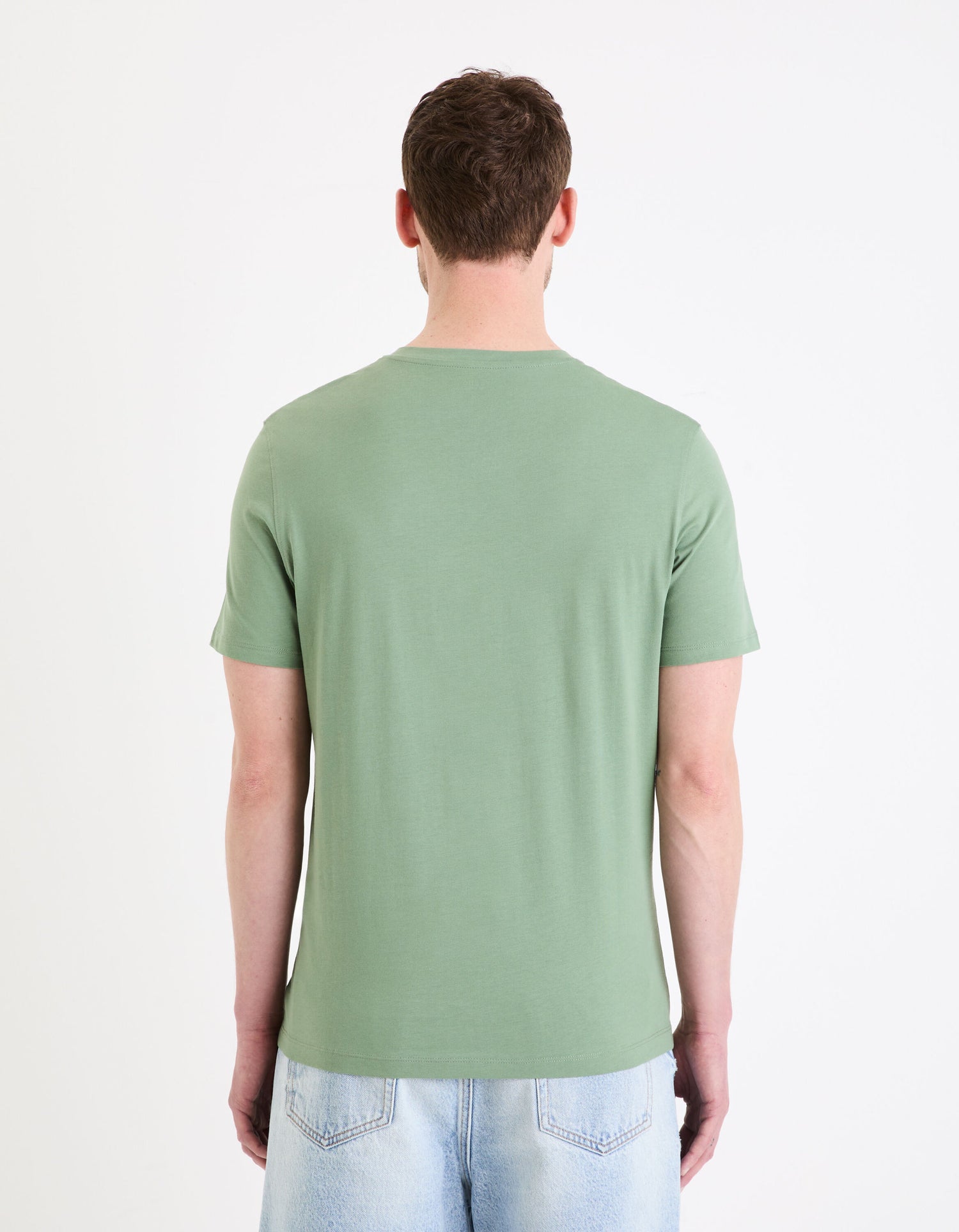 T-Shirt Straight Collar V 100% Cotton - Mineral Green_04