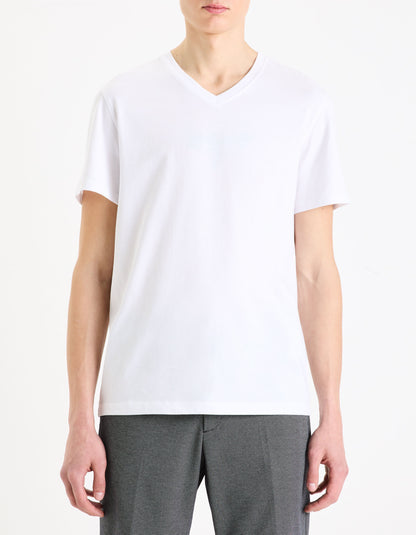 T-Shirt Straight Collar V 100% Cotton - White_02