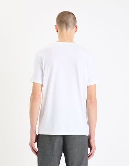 T-Shirt Straight Collar V 100% Cotton - White_04