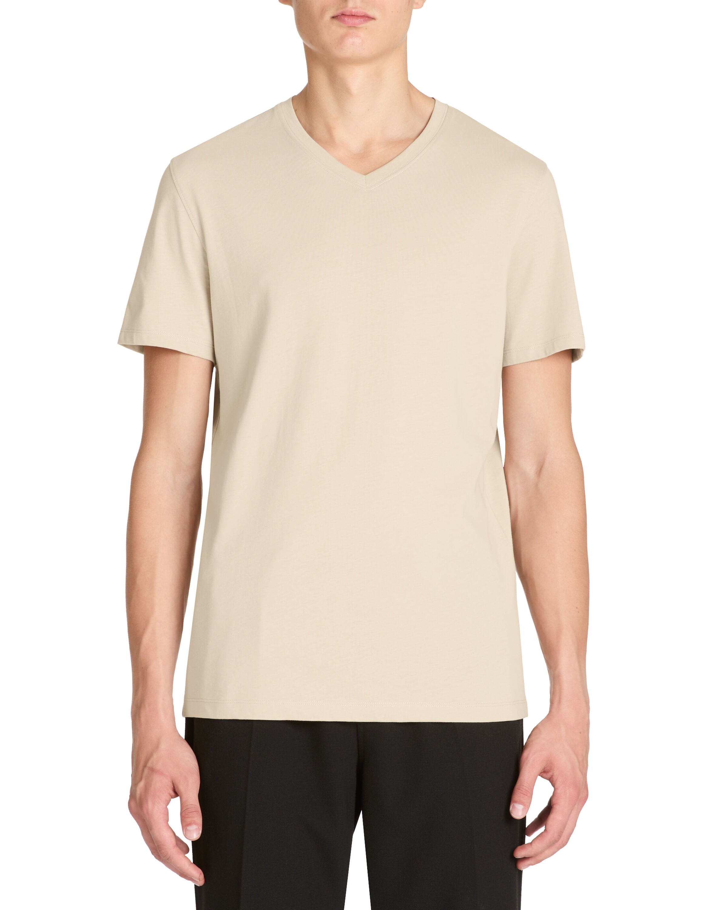 T-Shirt Straight Collar V 100% Cotton - Beige_02