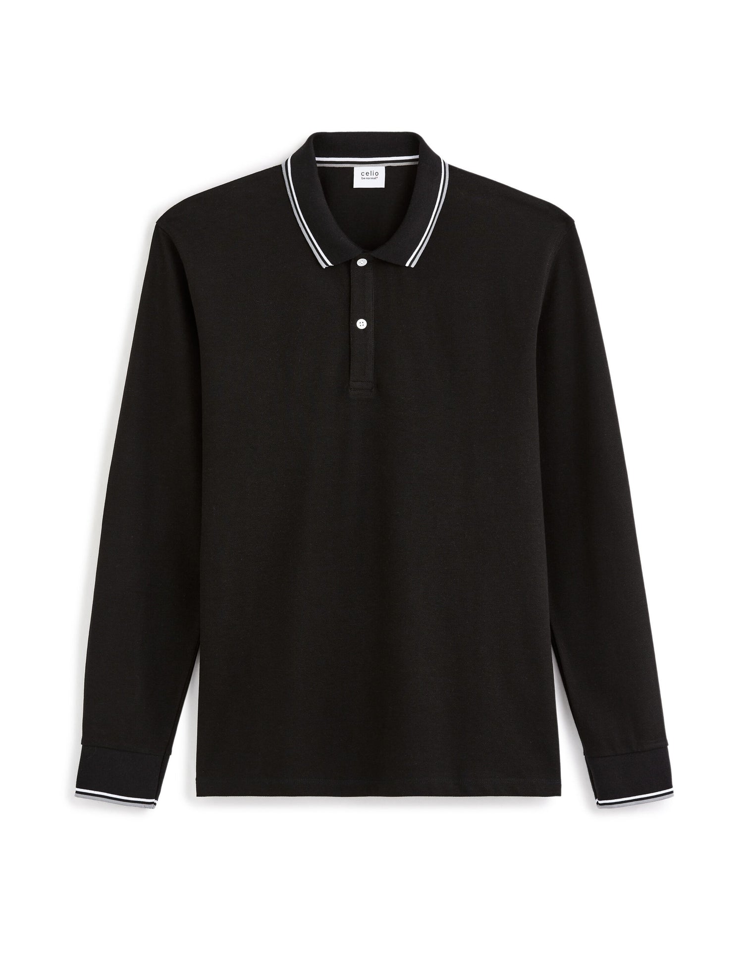 Celio_Black Long-Sleeved Cotton PiquŽ Polo Shirt_DECOLML_BLACK_04