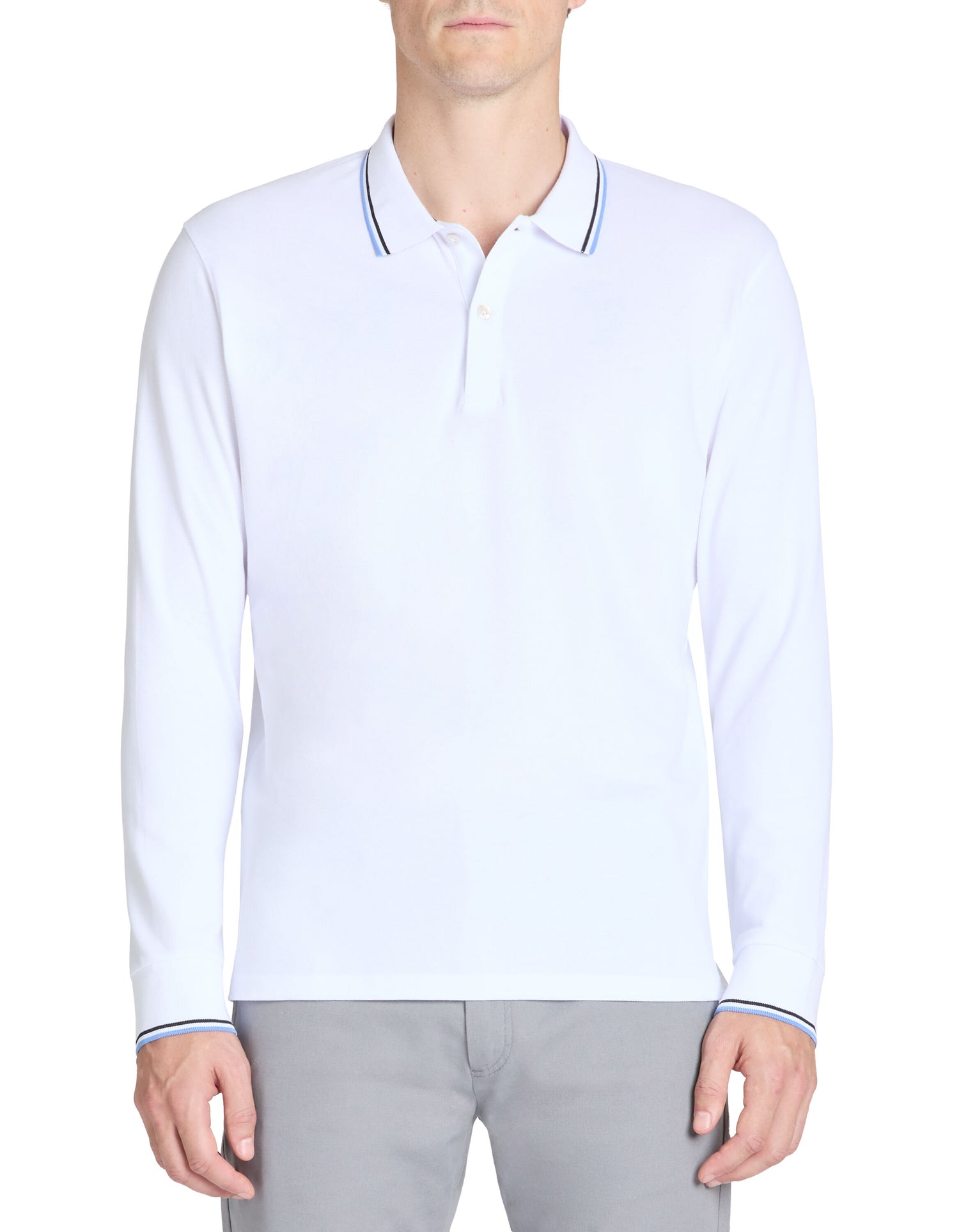 Celio_White Long-Sleeved Cotton PiquŽ Polo Shirt_DECOLML_OPTICAL WHITE_01