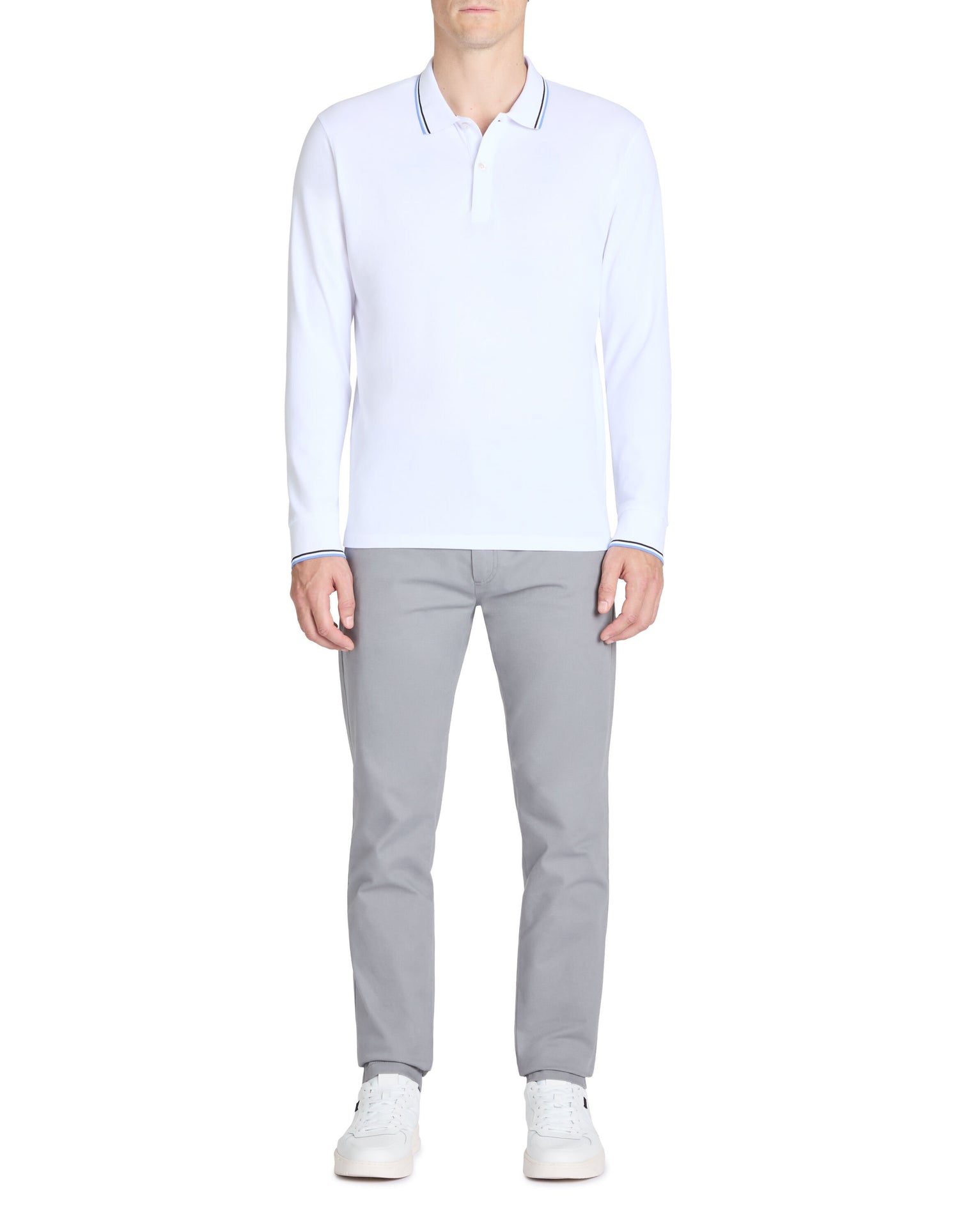 Celio_White Long-Sleeved Cotton PiquŽ Polo Shirt_DECOLML_OPTICAL WHITE_02