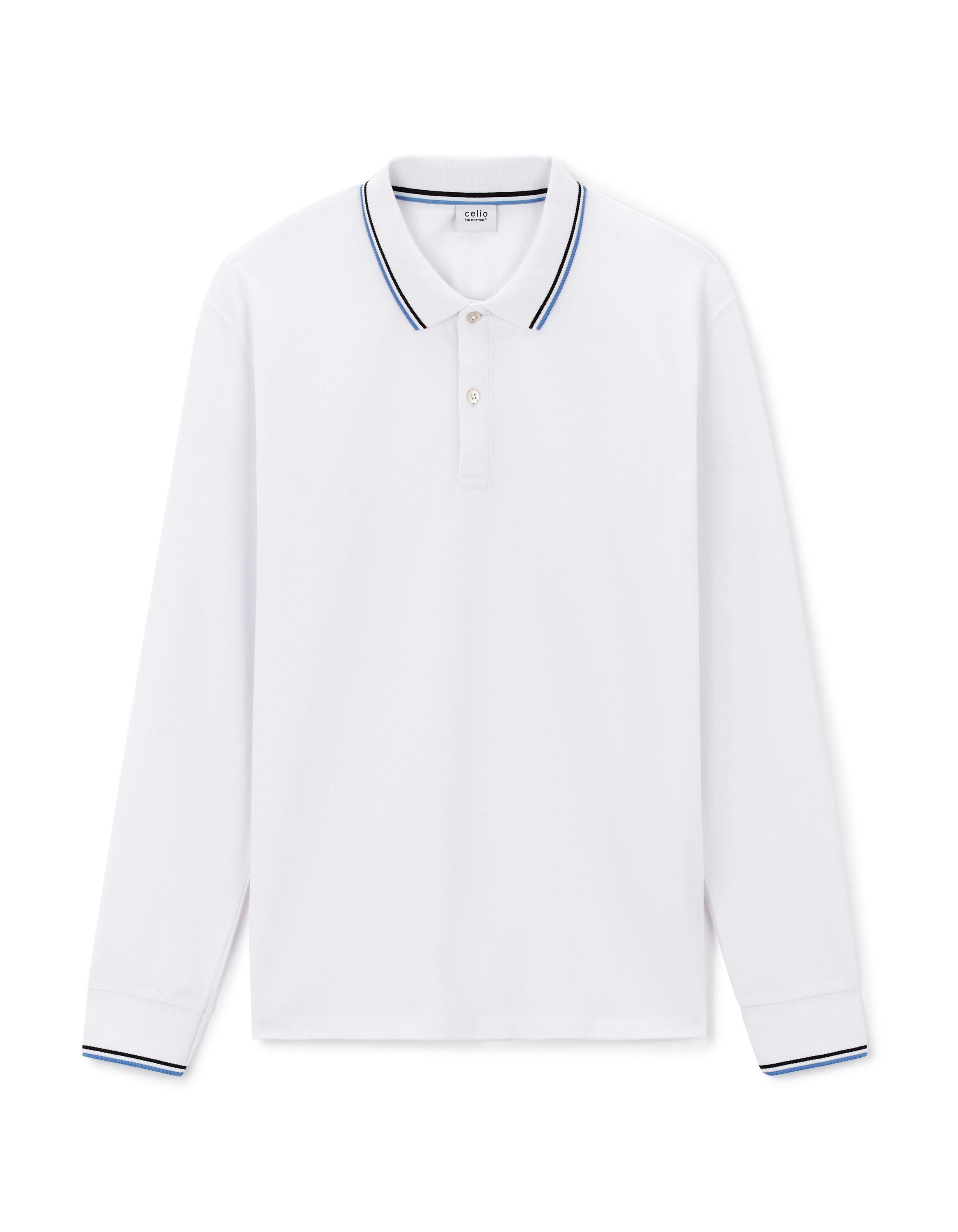Celio_White Long-Sleeved Cotton PiquŽ Polo Shirt_DECOLML_OPTICAL WHITE_04