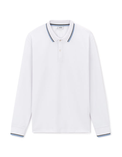 Celio_White Long-Sleeved Cotton PiquŽ Polo Shirt_DECOLML_OPTICAL WHITE_04