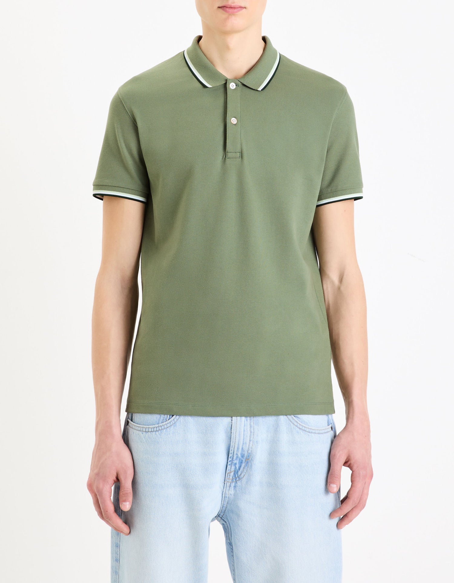 Slim Stretch Cotton Pique Polo Shirt - Khaki_02