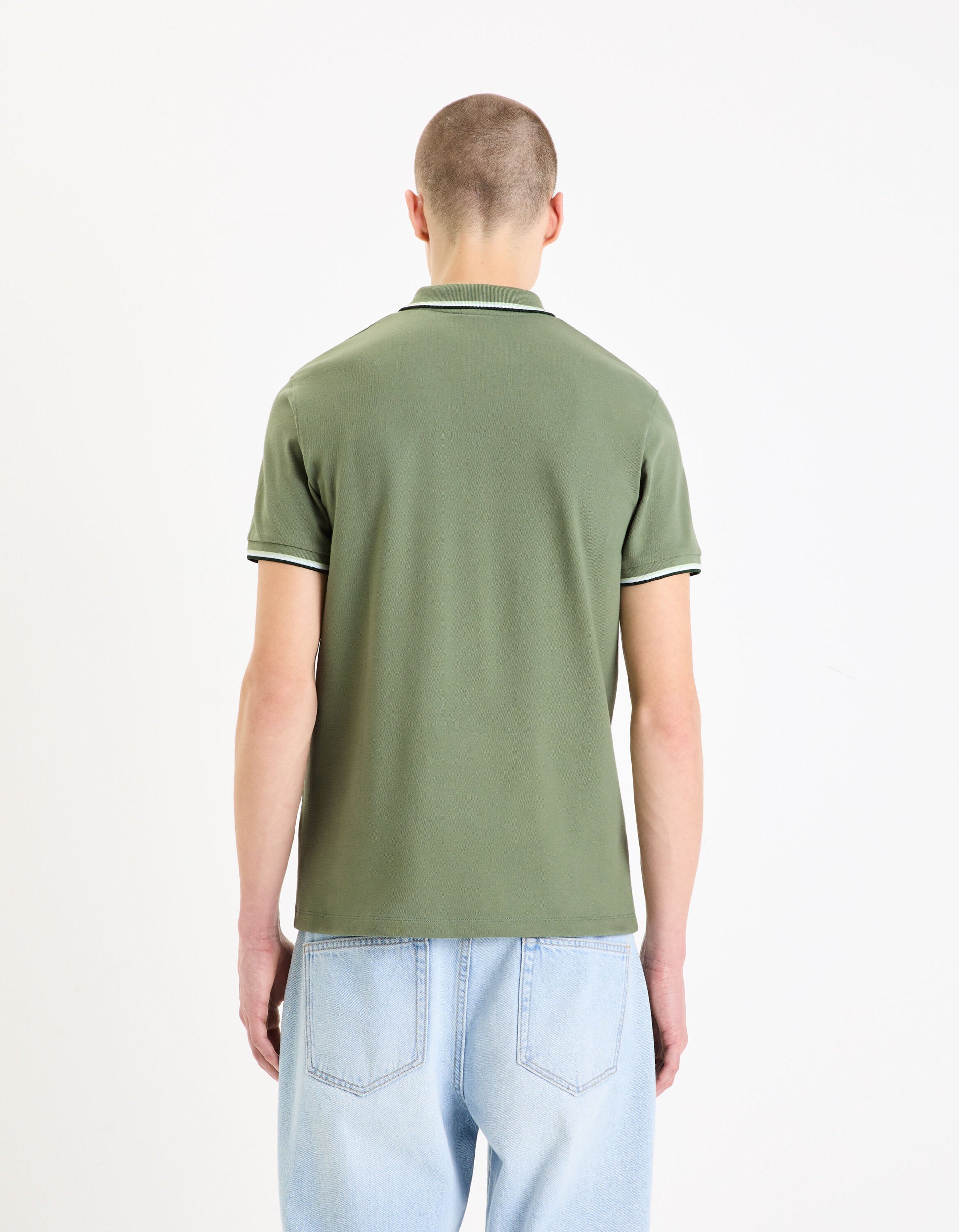 Slim Stretch Cotton Pique Polo Shirt - Khaki_04