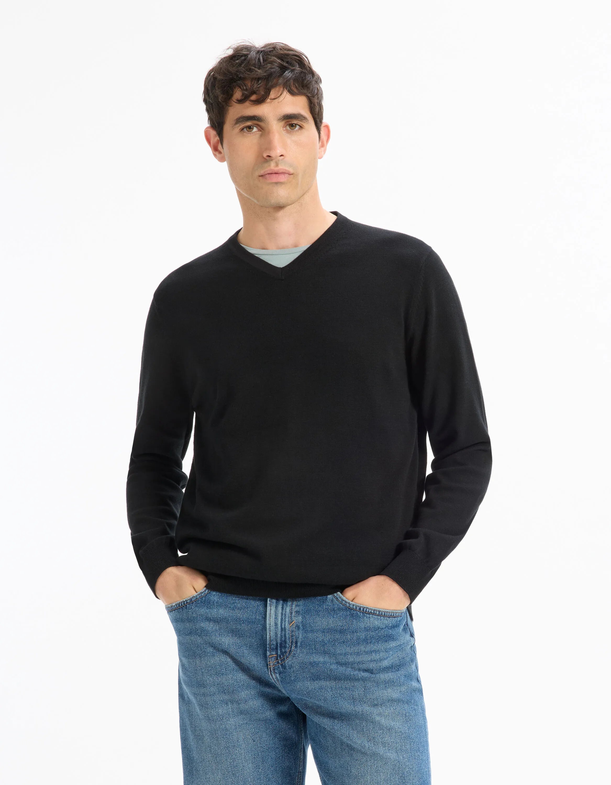 Celio_Black_100% Cotton V-Neck Sweater_DECOTONV_BLACK_01